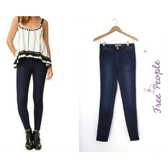 Free People Denim - FREE PEOPLE Dark-washed Skinny Jeans